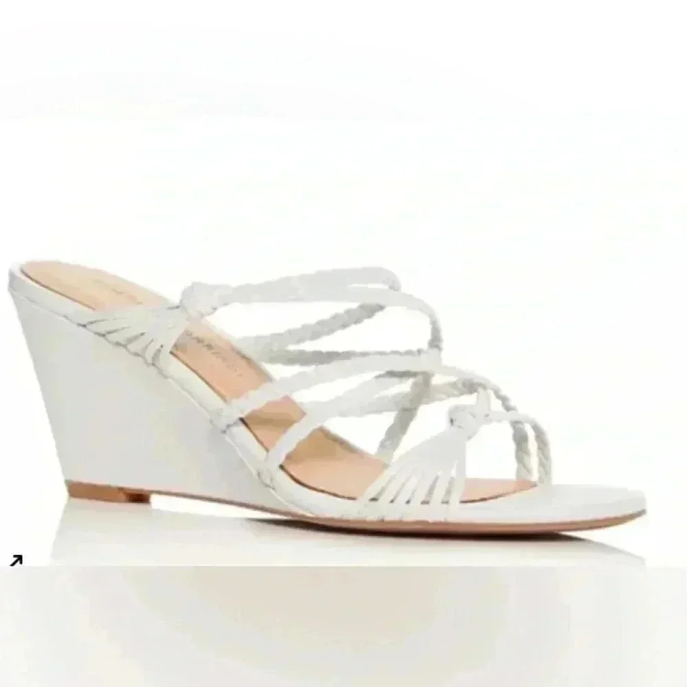 SIGERSON MORRISON White Braided Leather Strappy Wedge Sandal Sz 39 Shoes Maddie - Picture 1 of 10
